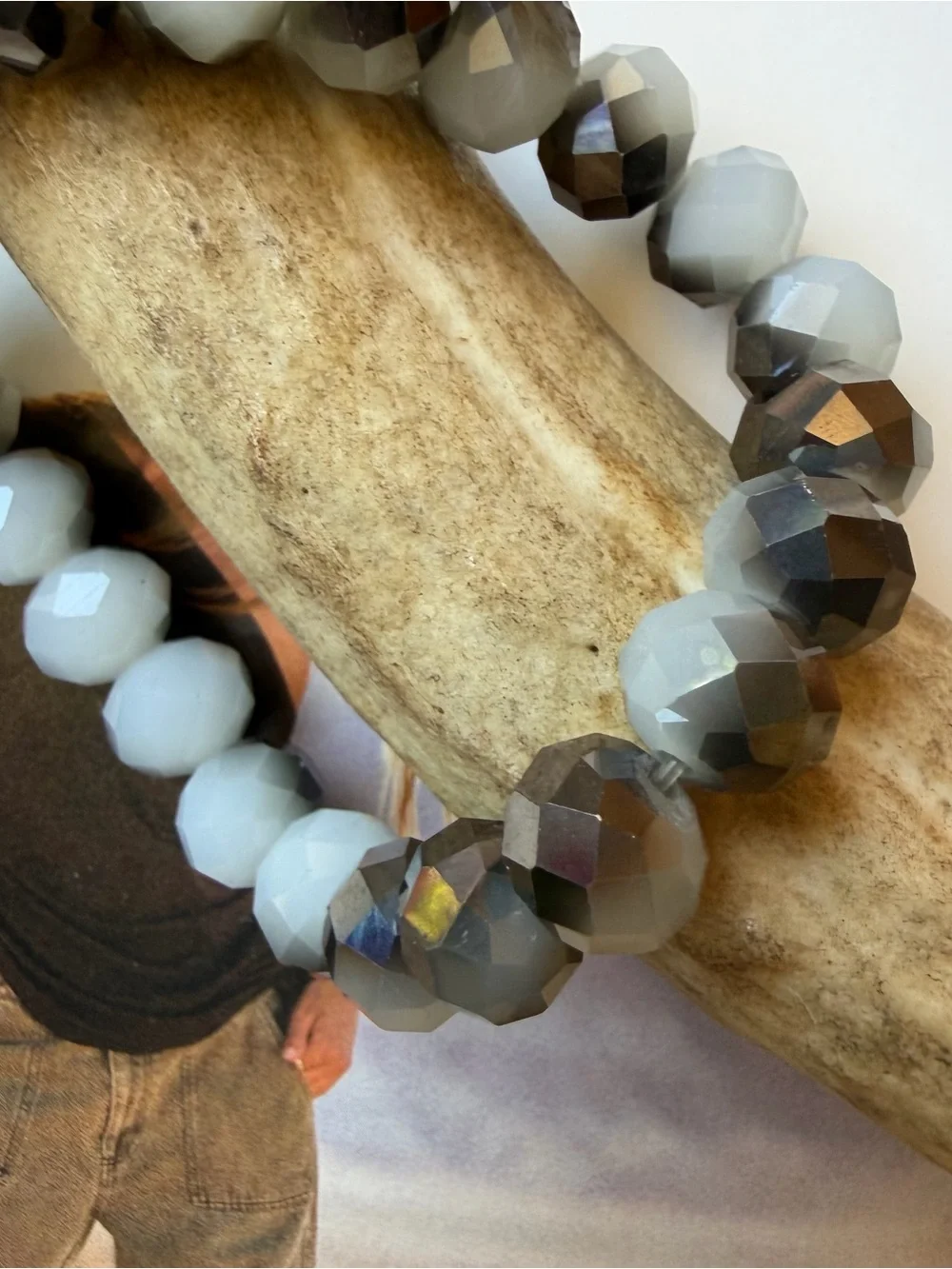 Gunmetal & Frosted Grey Faceted Crystal Bead Stretch Bracelet